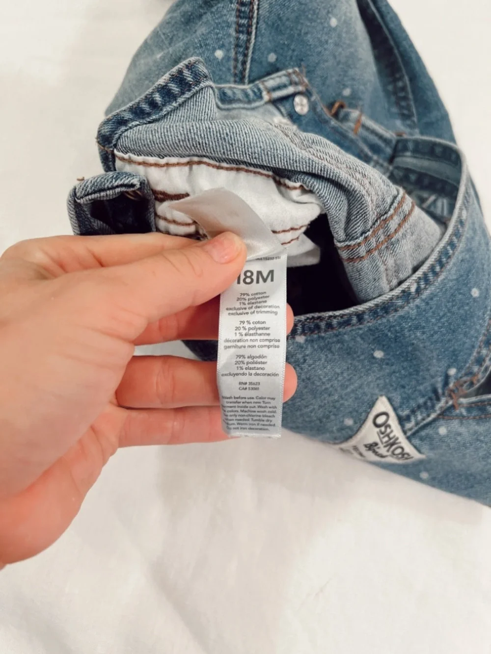 OshKosh B'gosh Denim Overalls in Blue with White‎ Dot Print
